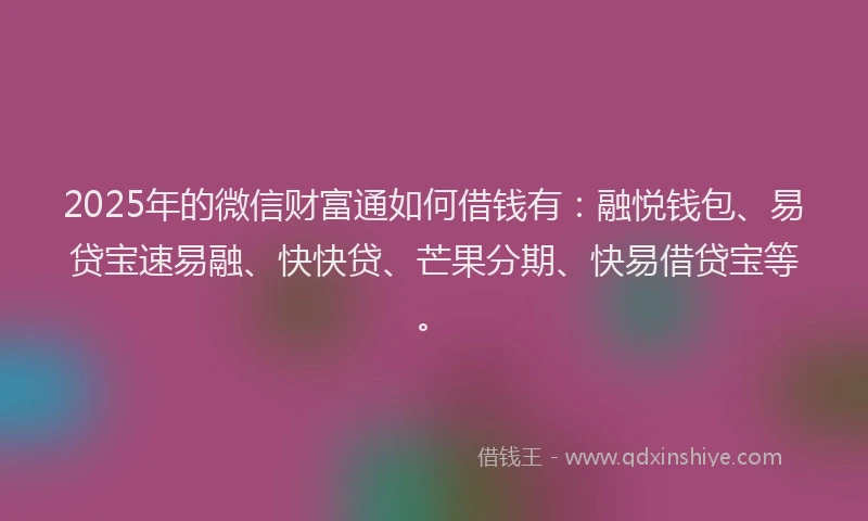 2025年的微信财富通如何借钱有：融悦钱包、易贷宝速易融、快快贷、芒果分期、快易借贷宝等。