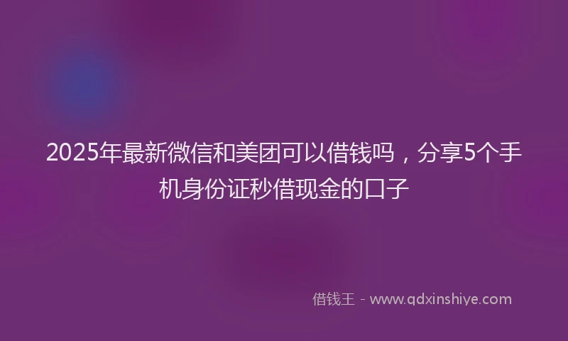 2025年最新微信和美团可以借钱吗，分享5个手机身份证秒借现金的口子