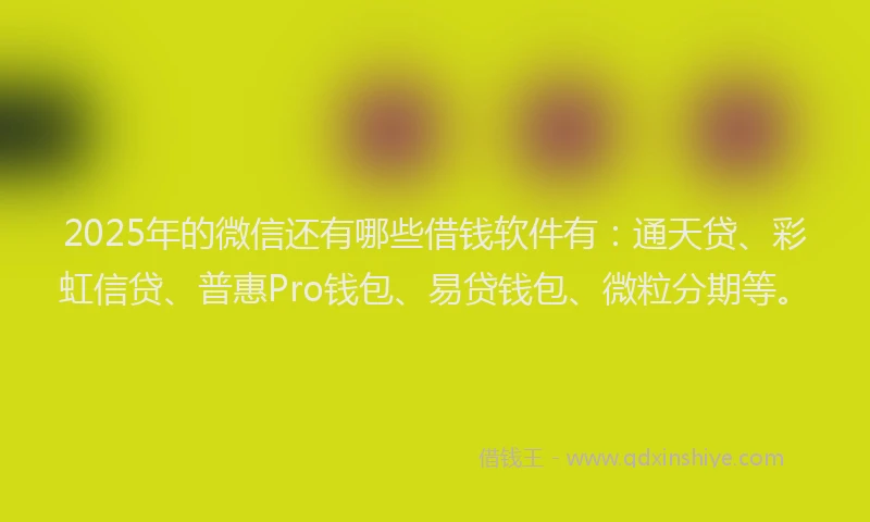 2025年的微信还有哪些借钱软件有：通天贷、彩虹信贷、普惠Pro钱包、易贷钱包、微粒分期等。