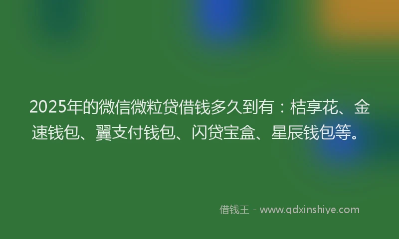 2025年的微信微粒贷借钱多久到有：桔享花、金速钱包、翼支付钱包、闪贷宝盒、星辰钱包等。