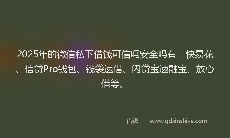 2025年的微信私下借钱可信吗安全吗有：快易花、信贷Pro钱包、钱袋速借、闪贷宝速融宝、放心借等。