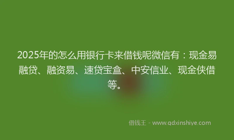 2025年的怎么用银行卡来借钱呢微信有：现金易融贷、融资易、速贷宝盒、中安信业、现金侠借等。