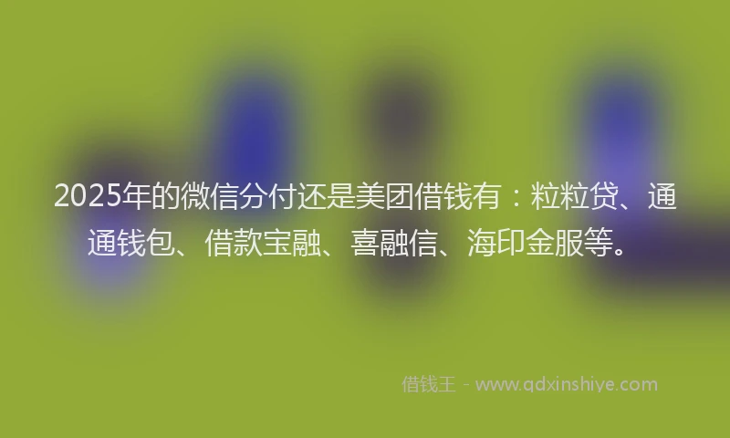 2025年的微信分付还是美团借钱有：粒粒贷、通通钱包、借款宝融、喜融信、海印金服等。