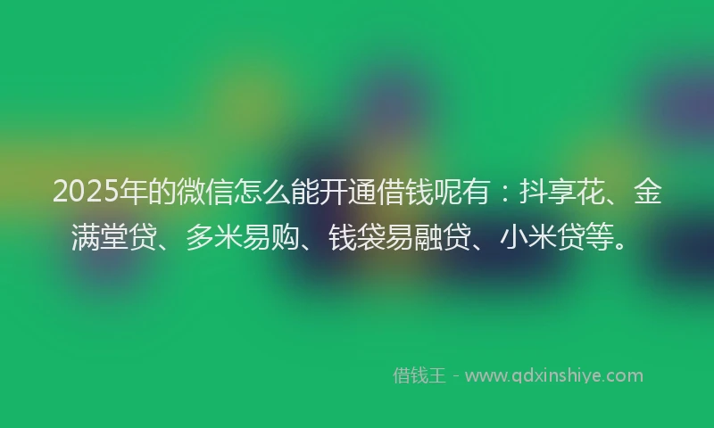 2025年的微信怎么能开通借钱呢有：抖享花、金满堂贷、多米易购、钱袋易融贷、小米贷等。