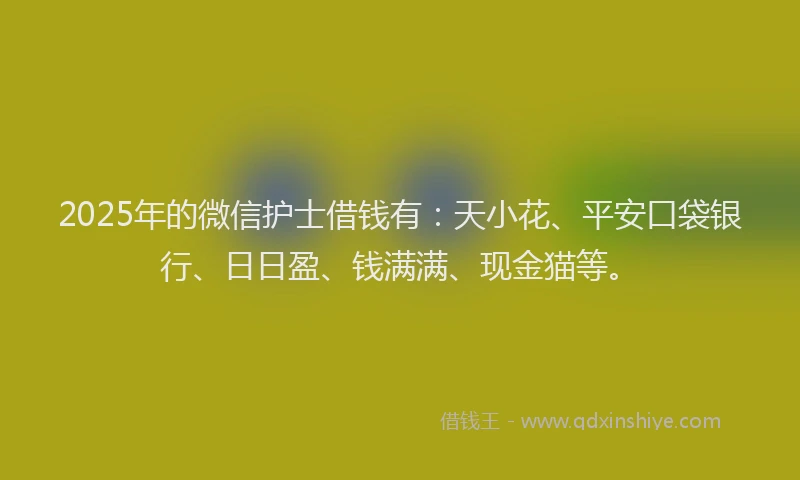 2025年的微信护士借钱有：天小花、平安口袋银行、日日盈、钱满满、现金猫等。