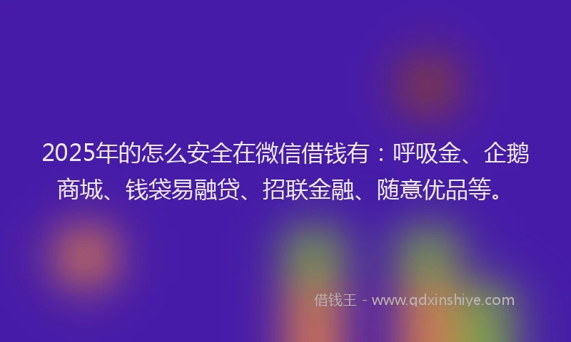 2025年的怎么安全在微信借钱有：呼吸金、企鹅商城、钱袋易融贷、招联金融、随意优品等。