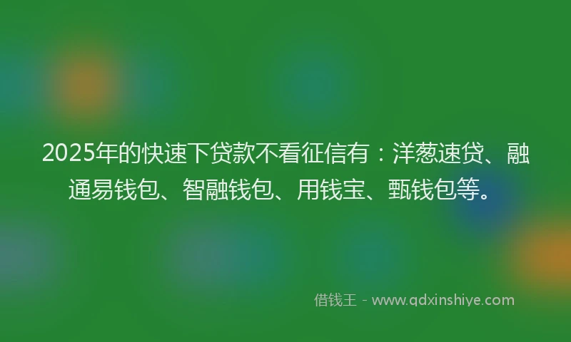 2025年的快速下贷款不看征信有：洋葱速贷、融通易钱包、智融钱包、用钱宝、甄钱包等。
