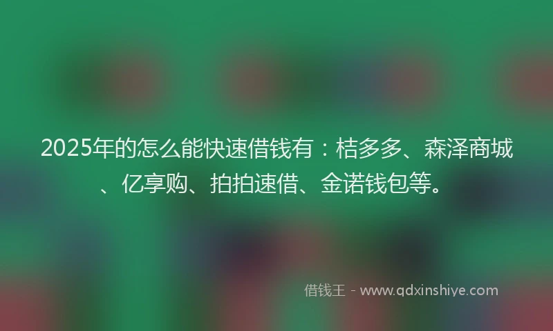2025年的怎么能快速借钱有：桔多多、森泽商城、亿享购、拍拍速借、金诺钱包等。