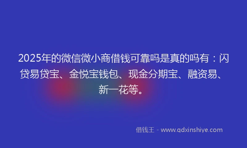 2025年的微信微小商借钱可靠吗是真的吗有：闪贷易贷宝、金悦宝钱包、现金分期宝、融资易、新一花等。