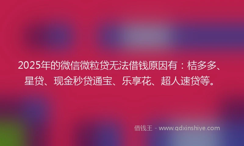 2025年的微信微粒贷无法借钱原因有：桔多多、星贷、现金秒贷通宝、乐享花、超人速贷等。