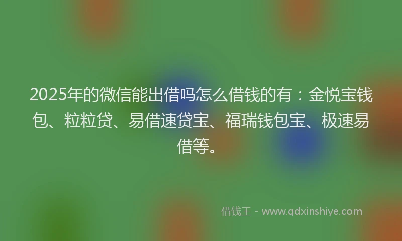 2025年的微信能出借吗怎么借钱的有：金悦宝钱包、粒粒贷、易借速贷宝、福瑞钱包宝、极速易借等。