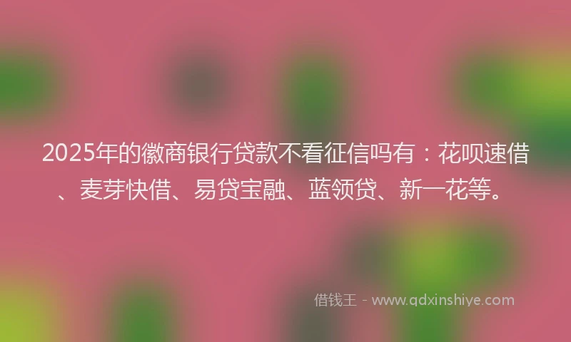2025年的徽商银行贷款不看征信吗有：花呗速借、麦芽快借、易贷宝融、蓝领贷、新一花等。