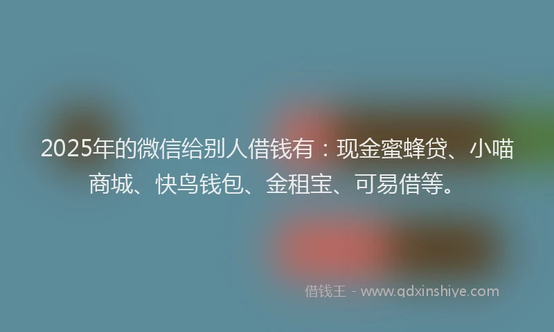 2025年的微信给别人借钱有：现金蜜蜂贷、小喵商城、快鸟钱包、金租宝、可易借等。