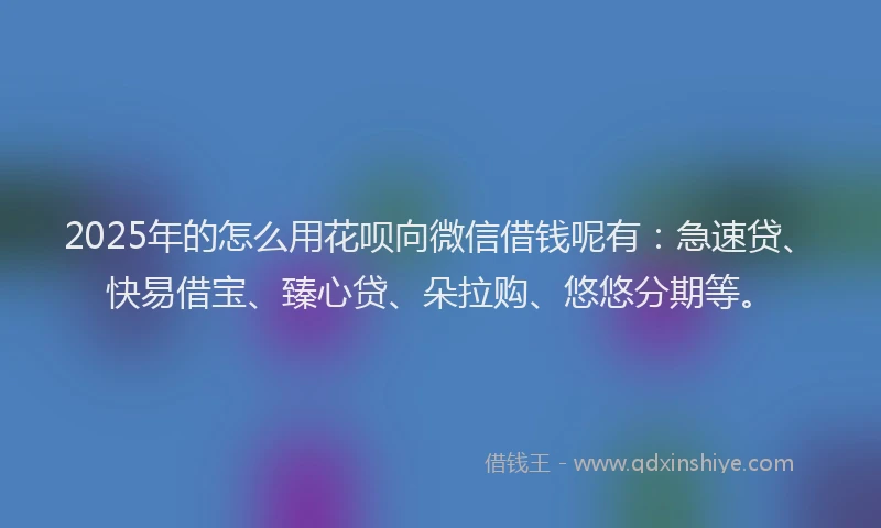 2025年的怎么用花呗向微信借钱呢有：急速贷、快易借宝、臻心贷、朵拉购、悠悠分期等。
