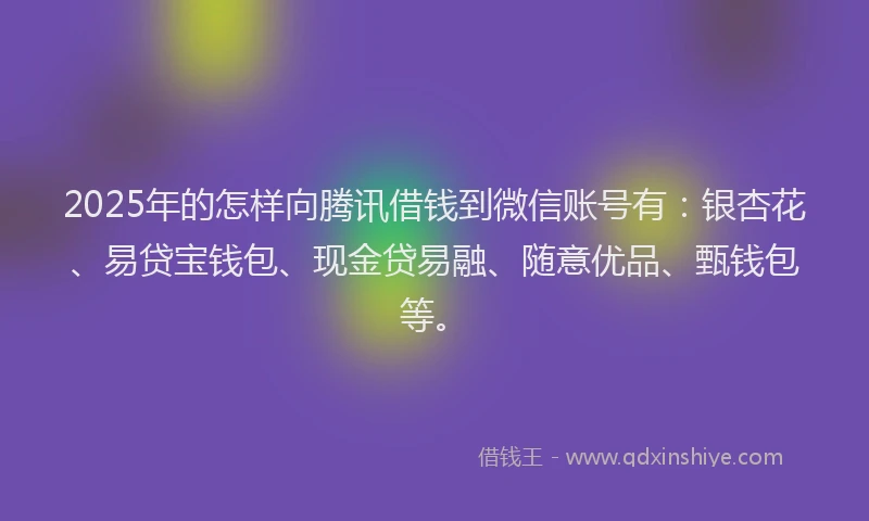 2025年的怎样向腾讯借钱到微信账号有：银杏花、易贷宝钱包、现金贷易融、随意优品、甄钱包等。