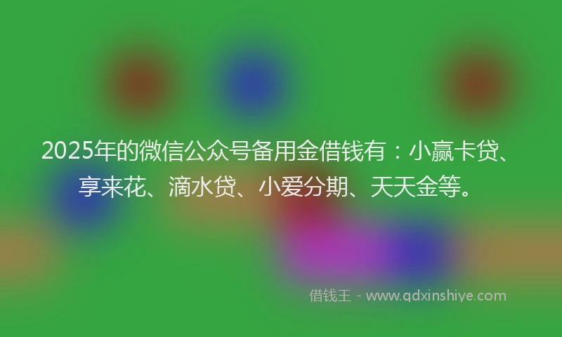 2025年的微信公众号备用金借钱有：小赢卡贷、享来花、滴水贷、小爱分期、天天金等。