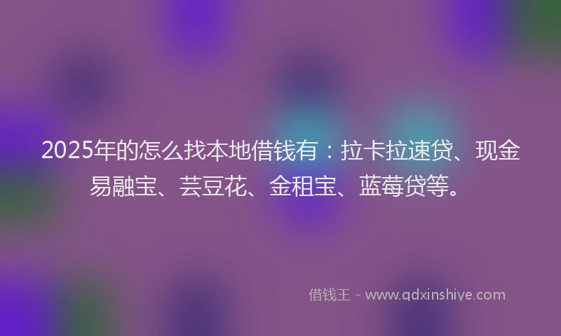 2025年的怎么找本地借钱有：拉卡拉速贷、现金易融宝、芸豆花、金租宝、蓝莓贷等。