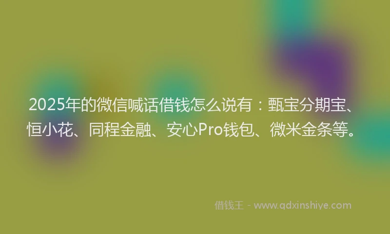 2025年的微信喊话借钱怎么说有：甄宝分期宝、恒小花、同程金融、安心Pro钱包、微米金条等。