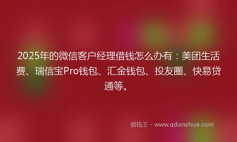 2025年的微信客户经理借钱怎么办有：美团生活费、瑞信宝Pro钱包、汇金钱包、投友圈、快易贷通等。