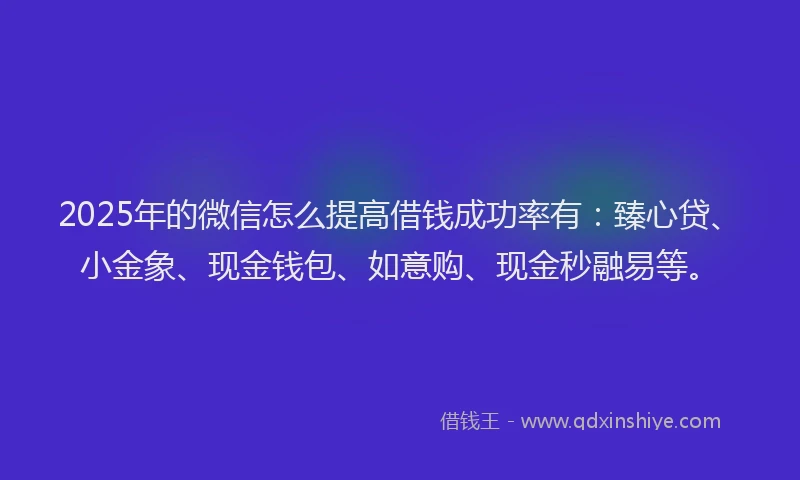 2025年的微信怎么提高借钱成功率有：臻心贷、小金象、现金钱包、如意购、现金秒融易等。