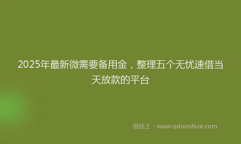2025年最新微需要备用金，整理五个无忧速借当天放款的平台
