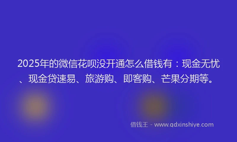 2025年的微信花呗没开通怎么借钱有：现金无忧、现金贷速易、旅游购、即客购、芒果分期等。