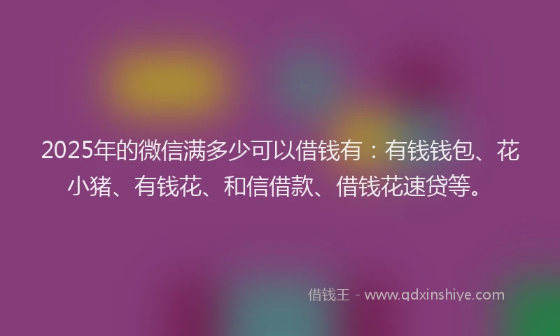 2025年的微信满多少可以借钱有：有钱钱包、花小猪、有钱花、和信借款、借钱花速贷等。