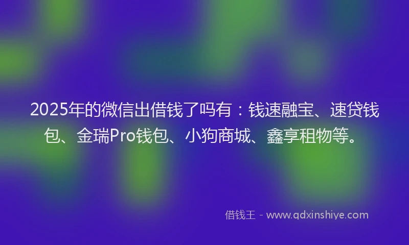 2025年的微信出借钱了吗有：钱速融宝、速贷钱包、金瑞Pro钱包、小狗商城、鑫享租物等。