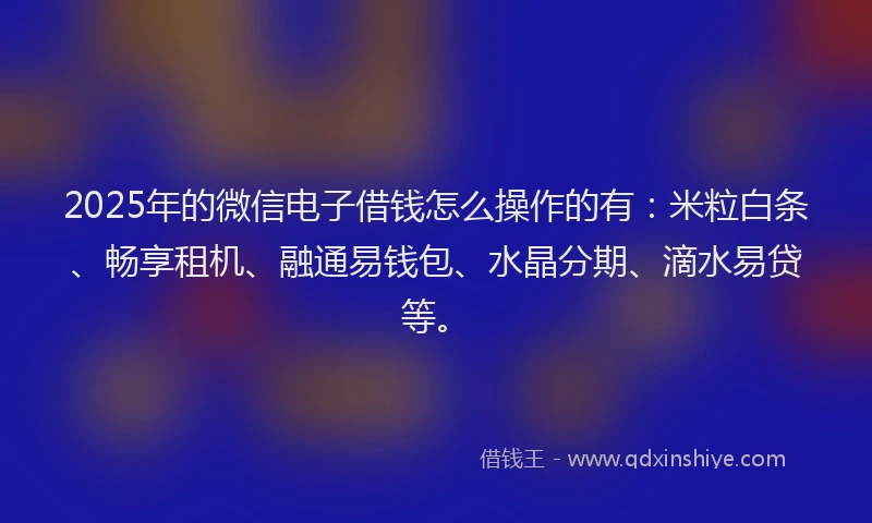 2025年的微信电子借钱怎么操作的有：米粒白条、畅享租机、融通易钱包、水晶分期、滴水易贷等。