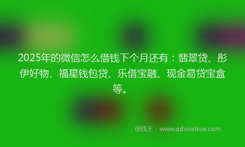 2025年的微信怎么借钱下个月还有：翡翠贷、彤伊好物、福星钱包贷、乐借宝融、现金易贷宝盒等。