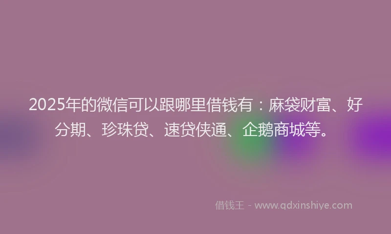 2025年的微信可以跟哪里借钱有：麻袋财富、好分期、珍珠贷、速贷侠通、企鹅商城等。
