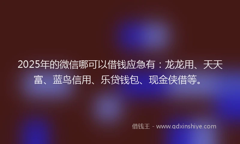2025年的微信哪可以借钱应急有：龙龙用、天天富、蓝鸟信用、乐贷钱包、现金侠借等。