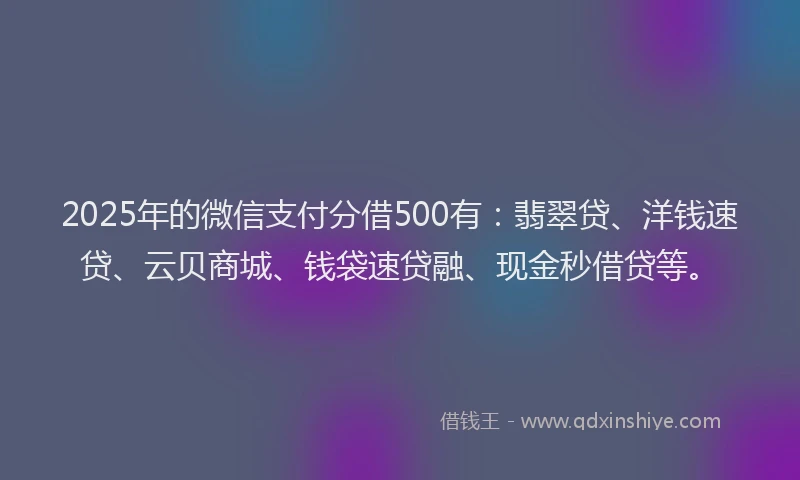 2025年的微信支付分借500有：翡翠贷、洋钱速贷、云贝商城、钱袋速贷融、现金秒借贷等。