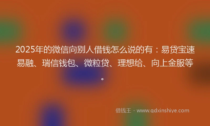 2025年的微信向别人借钱怎么说的有：易贷宝速易融、瑞信钱包、微粒贷、理想给、向上金服等。