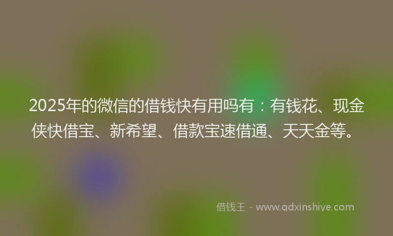 2025年的微信的借钱快有用吗有：有钱花、现金侠快借宝、新希望、借款宝速借通、天天金等。