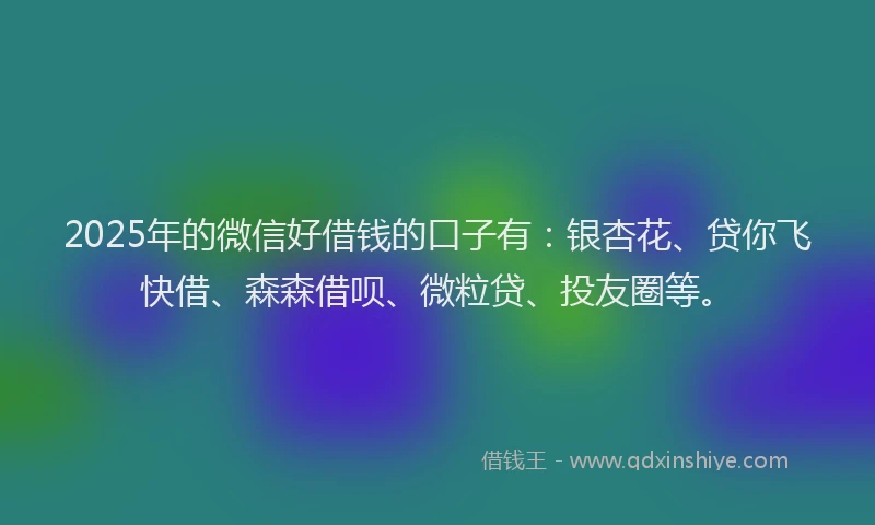 2025年的微信好借钱的口子有:银杏花、贷你飞快借、森森借呗、微粒贷、投友圈等。
