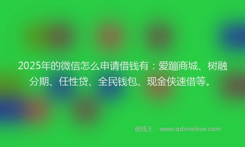 2025年的微信怎么申请借钱有：爱蹦商城、树融分期、任性贷、全民钱包、现金侠速借等。