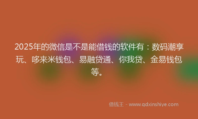 2025年的微信是不是能借钱的软件有：数码潮享玩、哆来米钱包、易融贷通、你我贷、金易钱包等。