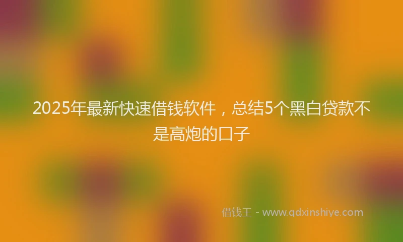 2025年最新快速借钱软件，总结5个黑白贷款不是高炮的口子