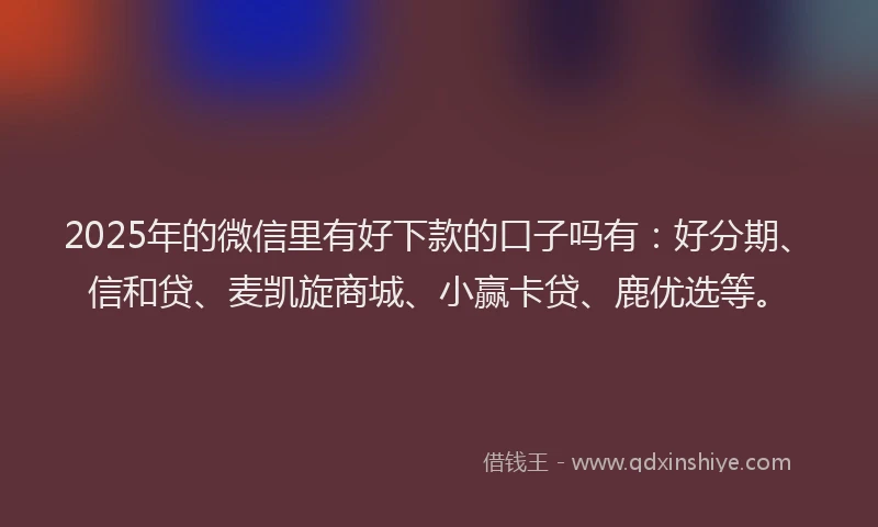 2025年的微信里有好下款的口子吗有：好分期、信和贷、麦凯旋商城、小赢卡贷、鹿优选等。