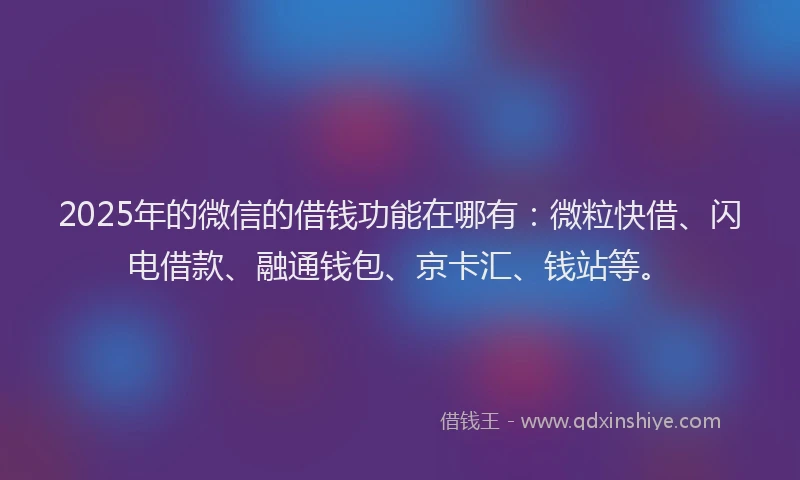 2025年的微信的借钱功能在哪有：微粒快借、闪电借款、融通钱包、京卡汇、钱站等。