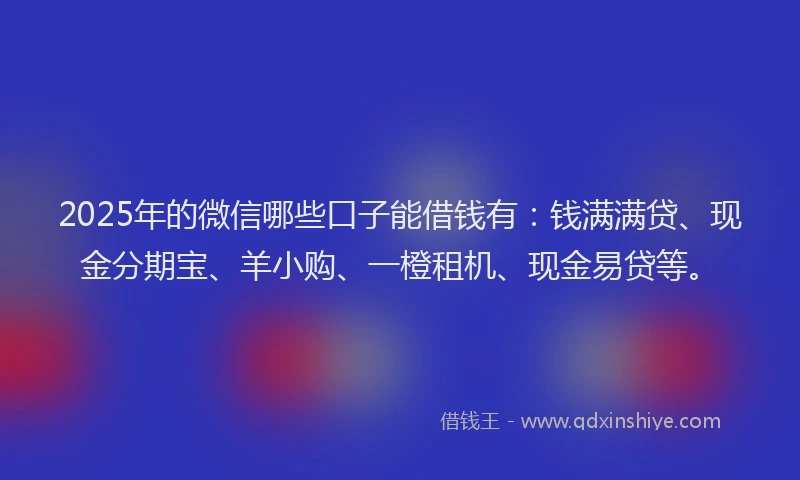 2025年的微信哪些口子能借钱有：钱满满贷、现金分期宝、羊小购、一橙租机、现金易贷等。
