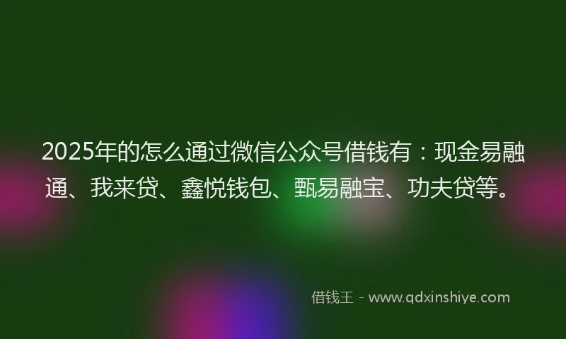 2025年的怎么通过微信公众号借钱有：现金易融通、我来贷、鑫悦钱包、甄易融宝、功夫贷等。