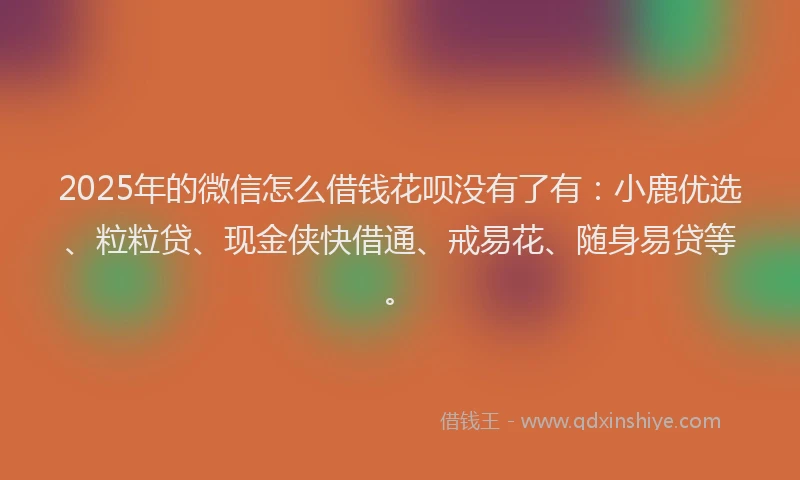 2025年的微信怎么借钱花呗没有了有：小鹿优选、粒粒贷、现金侠快借通、戒易花、随身易贷等。