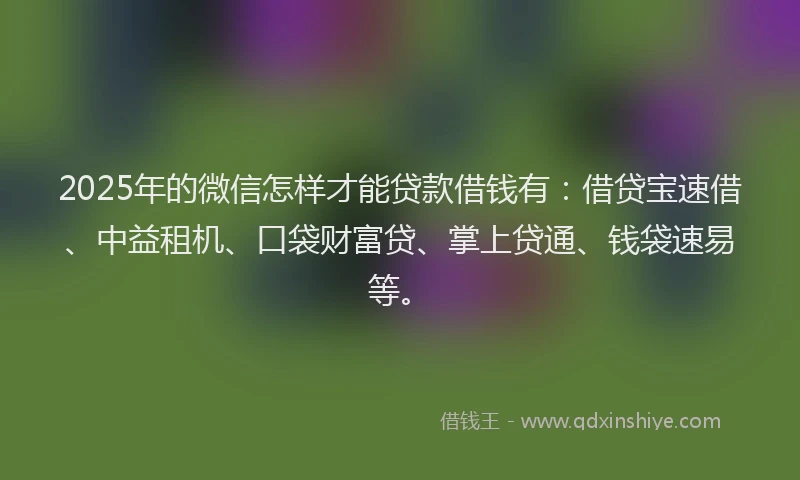 2025年的微信怎样才能贷款借钱有：借贷宝速借、中益租机、口袋财富贷、掌上贷通、钱袋速易等。
