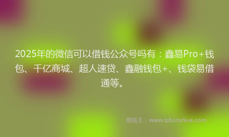 2025年的微信可以借钱公众号吗有：鑫易Pro+钱包、千亿商城、超人速贷、鑫融钱包+、钱袋易借通等。