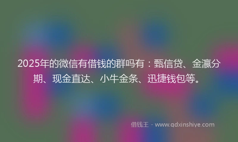 2025年的微信有借钱的群吗有：甄信贷、金瀛分期、现金直达、小牛金条、迅捷钱包等。
