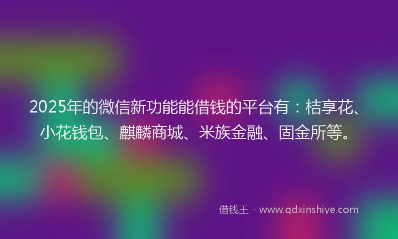 2025年的微信新功能能借钱的平台有：桔享花、小花钱包、麒麟商城、米族金融、固金所等。