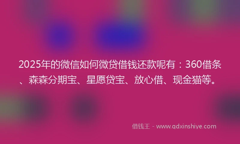 2025年的微信如何微贷借钱还款呢有：360借条、森森分期宝、星愿贷宝、放心借、现金猫等。