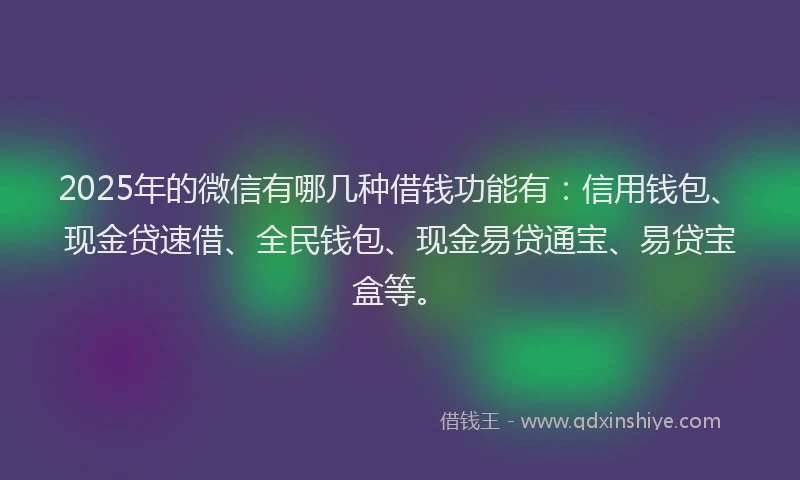 2025年的微信有哪几种借钱功能有：信用钱包、现金贷速借、全民钱包、现金易贷通宝、易贷宝盒等。